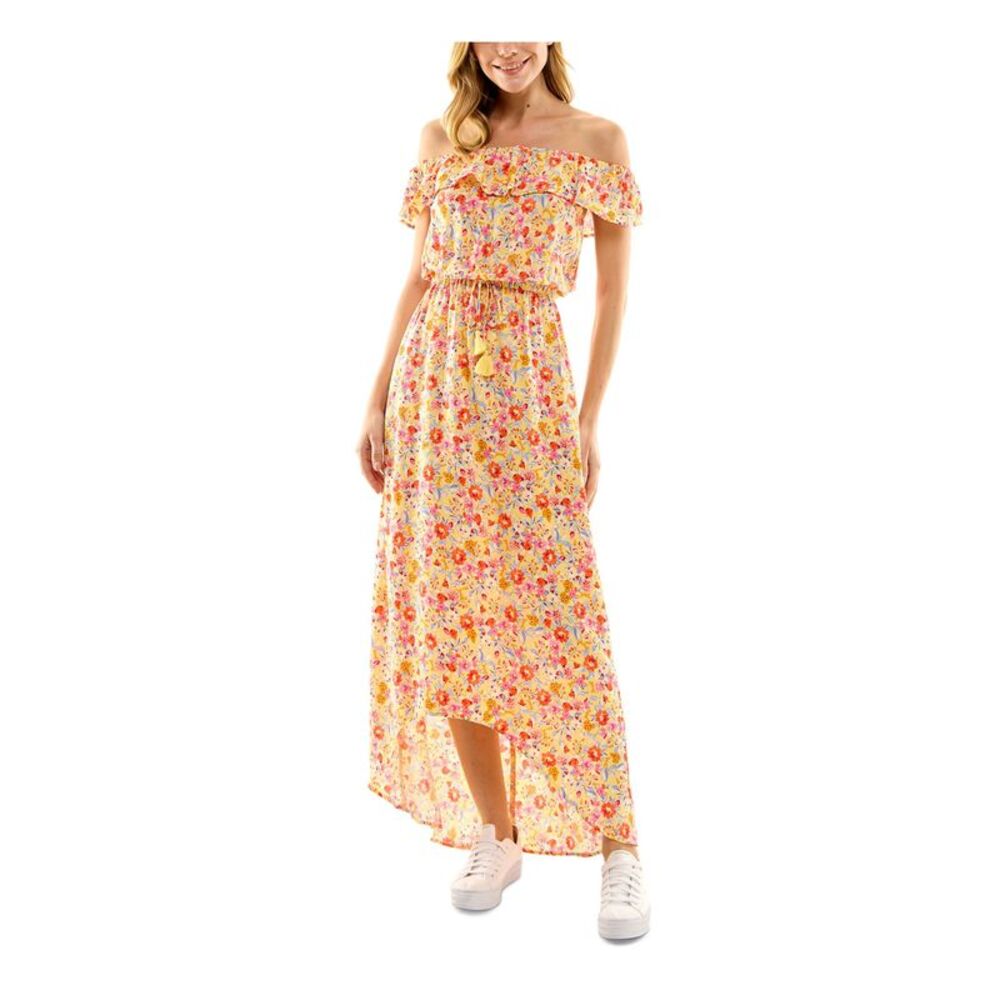 KINGSTON GREY Womens Maxi Dress Yellow Unlined Waist Hem Juniors XS